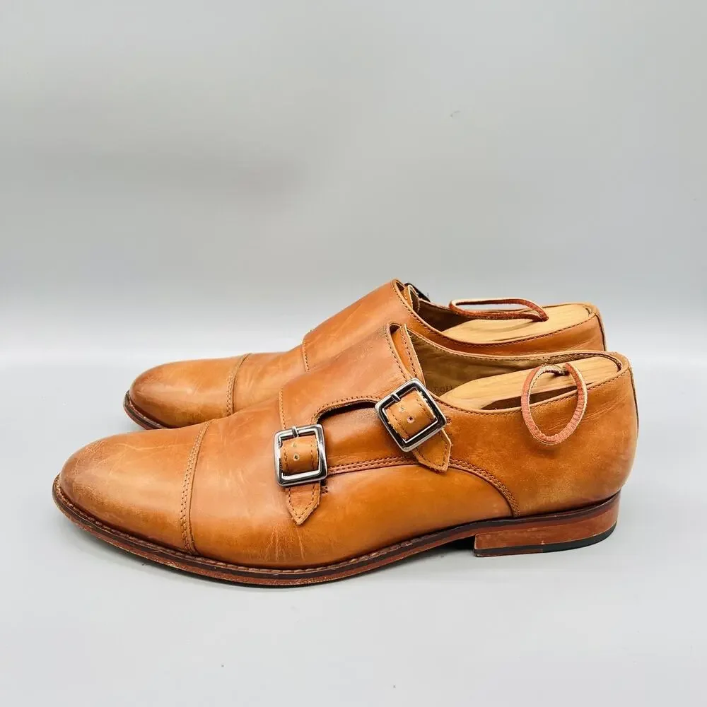 3DM Lifestyle Shoes Mens 9 Brown Leather Double Monk Strap Cap Toe Oxford Dress
